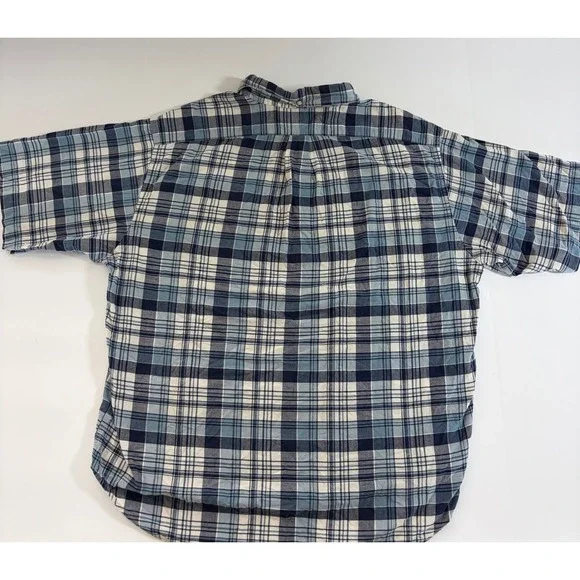 Ralph Lauren Purcell Mens XL Blue Plaid Short Sleeve Cotton Popover Shirt - Picture 4 of 4